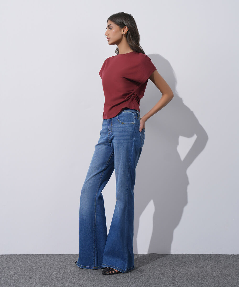 Women's Western Wear Red Short Sleeve Kimono T-Shirt