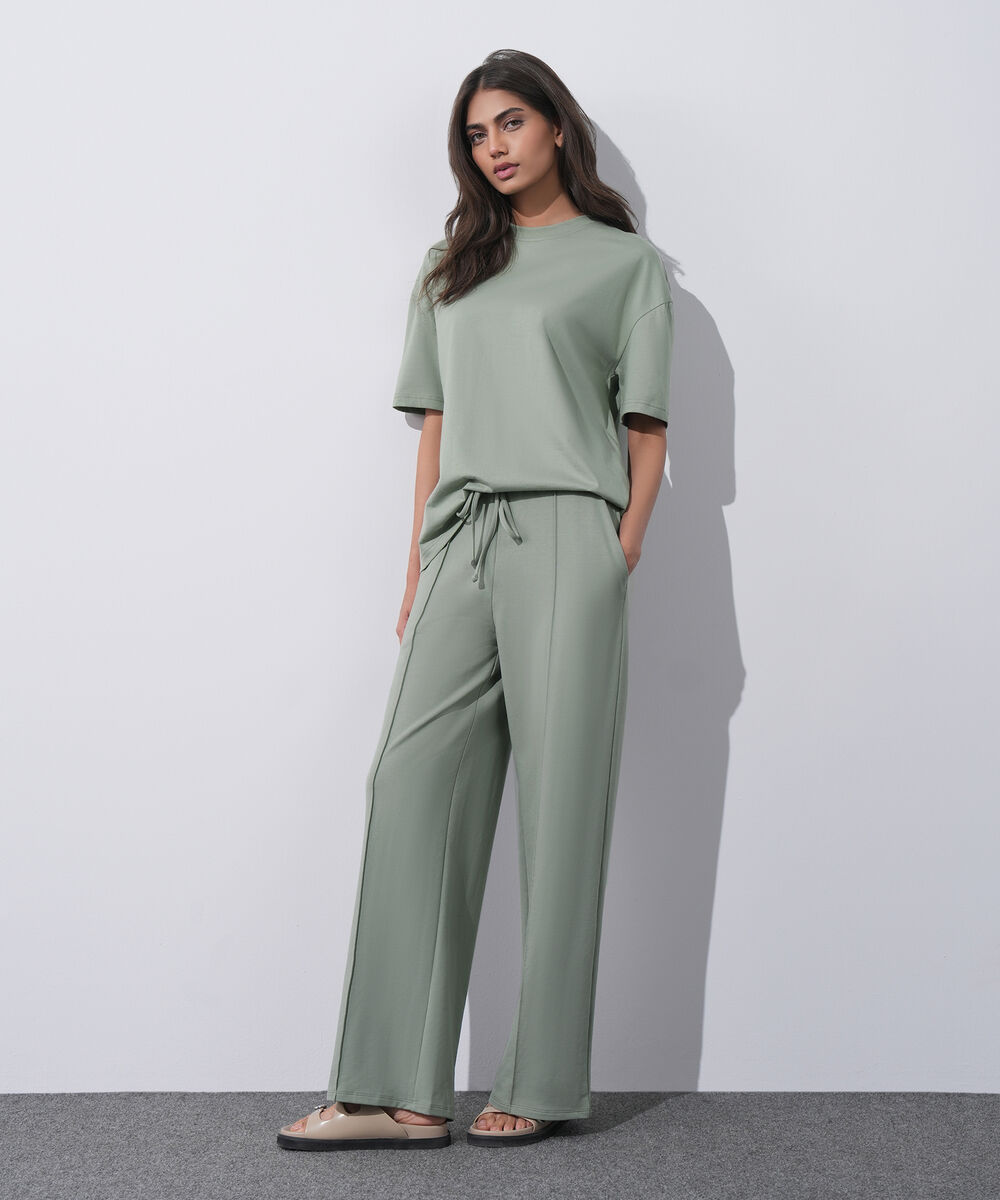 Women's Western Wear Green Loose Fit T-Shirt