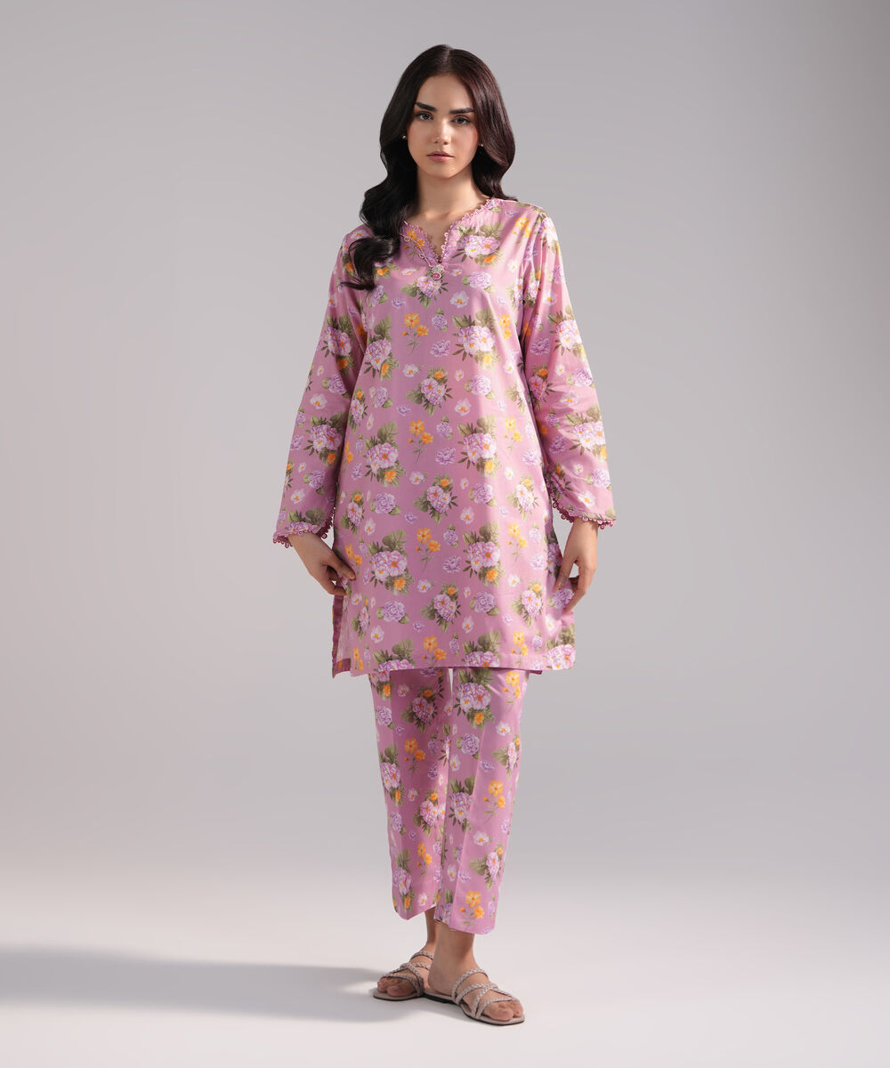 Women's RTW Lawn Printed Pink 2 Piece Suit