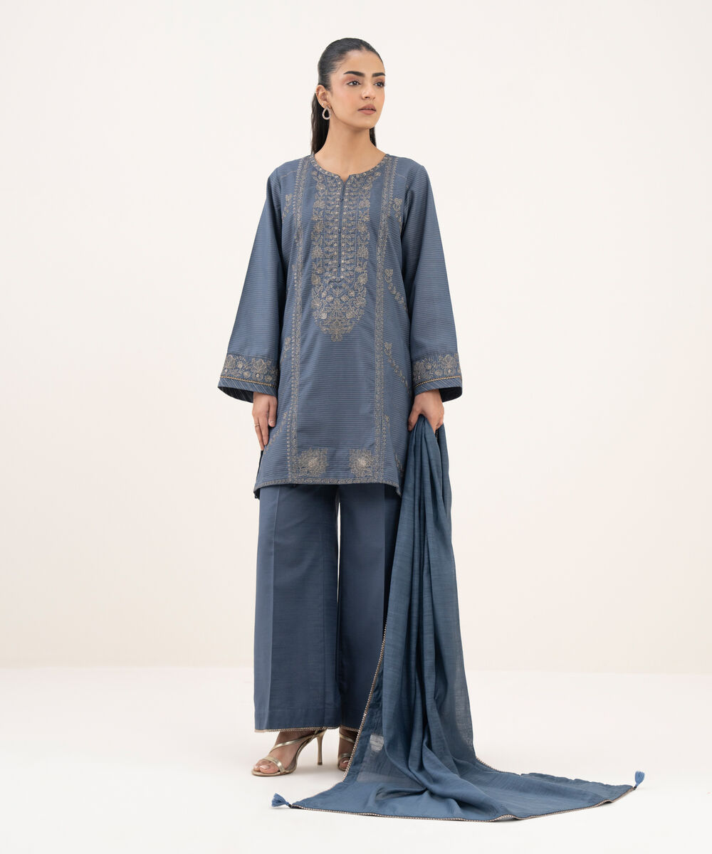 Solid Brochea Jacquard Blue Dupatta