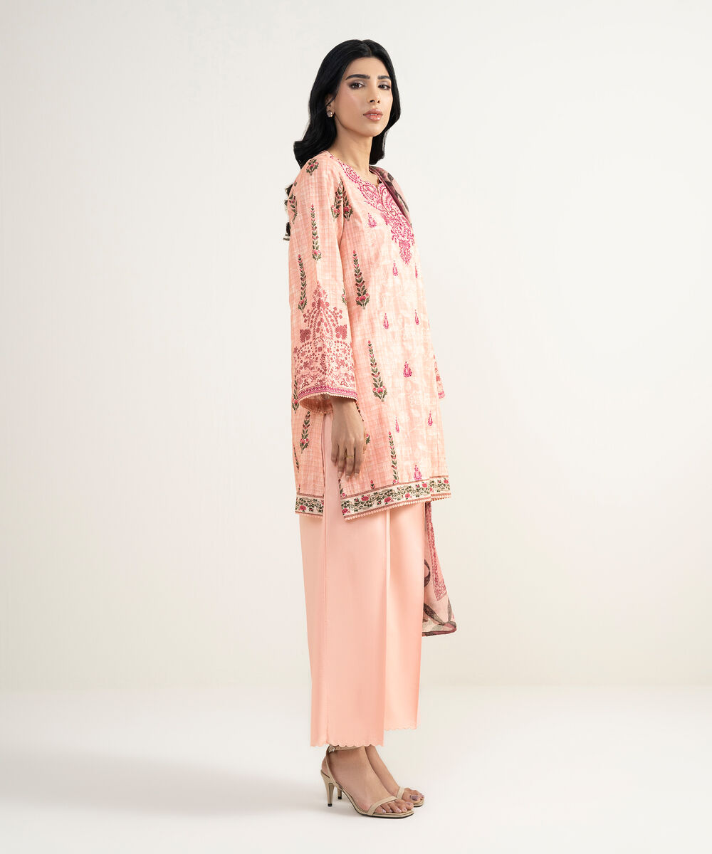 Women's RTW Dobby Embroidered Pink 3 Piece Suit