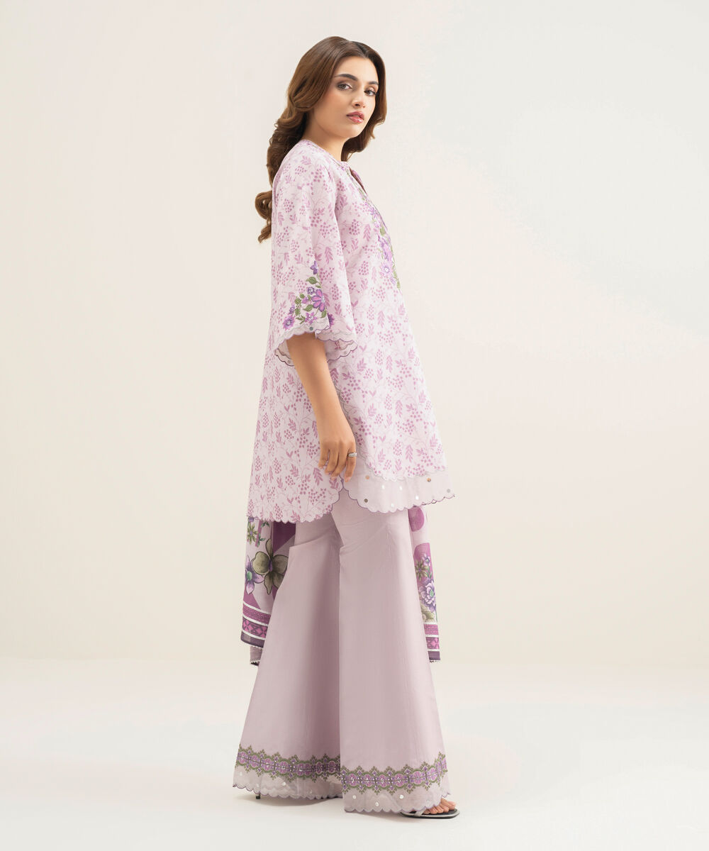 Women's Unstitched Lawn Purple Embroidered 3 Piece Suit