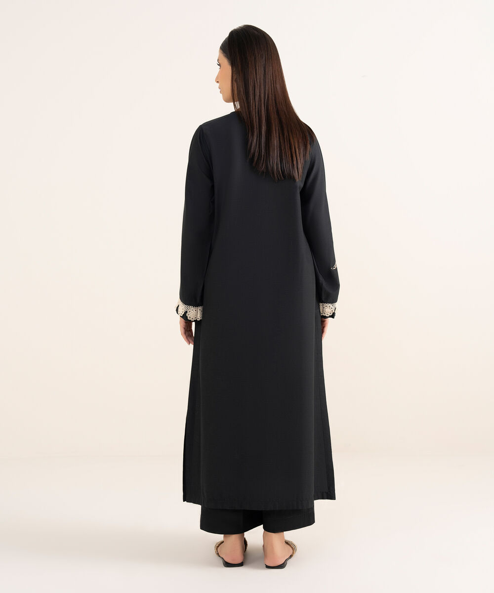 Women's RTW Lawn Viscose Black Embroidered A-Line Shirt