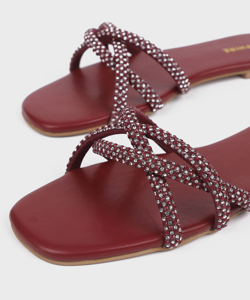 Woman - Red Maroon Embellished Flats