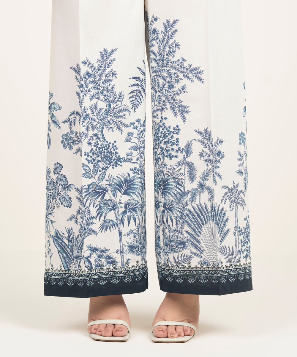 Women's RTW Lawn Printed White Culottes