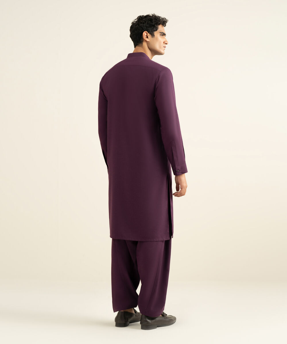 Men's plum Blended Linen Kameez Shalwar