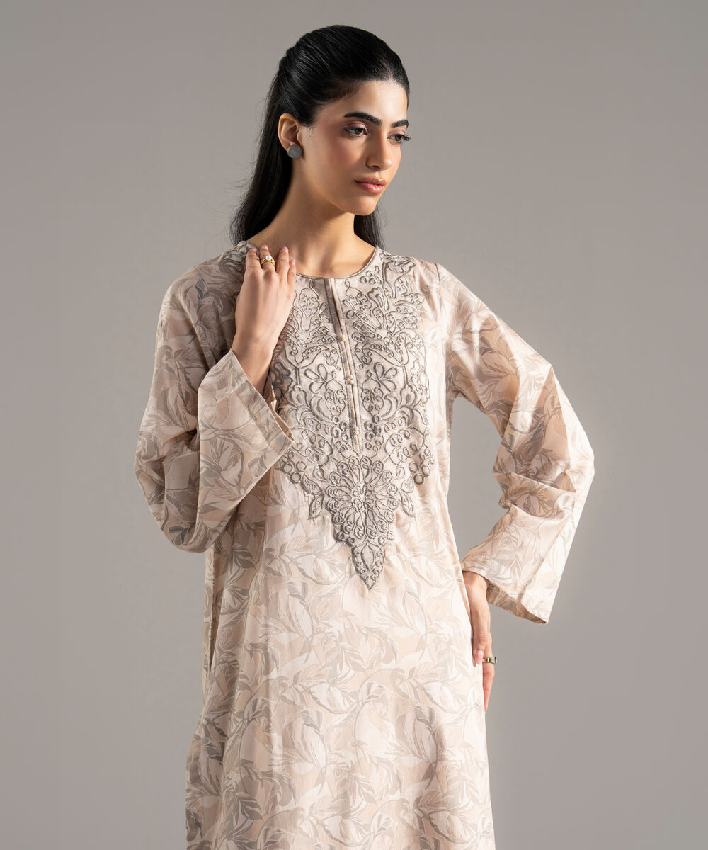 Women's RTW Lawn Printed Embroidered Off White 2 Piece Suit