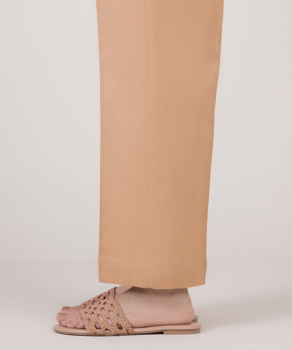 Women's RTW Cotton Linen Pink Solid Straight Pants