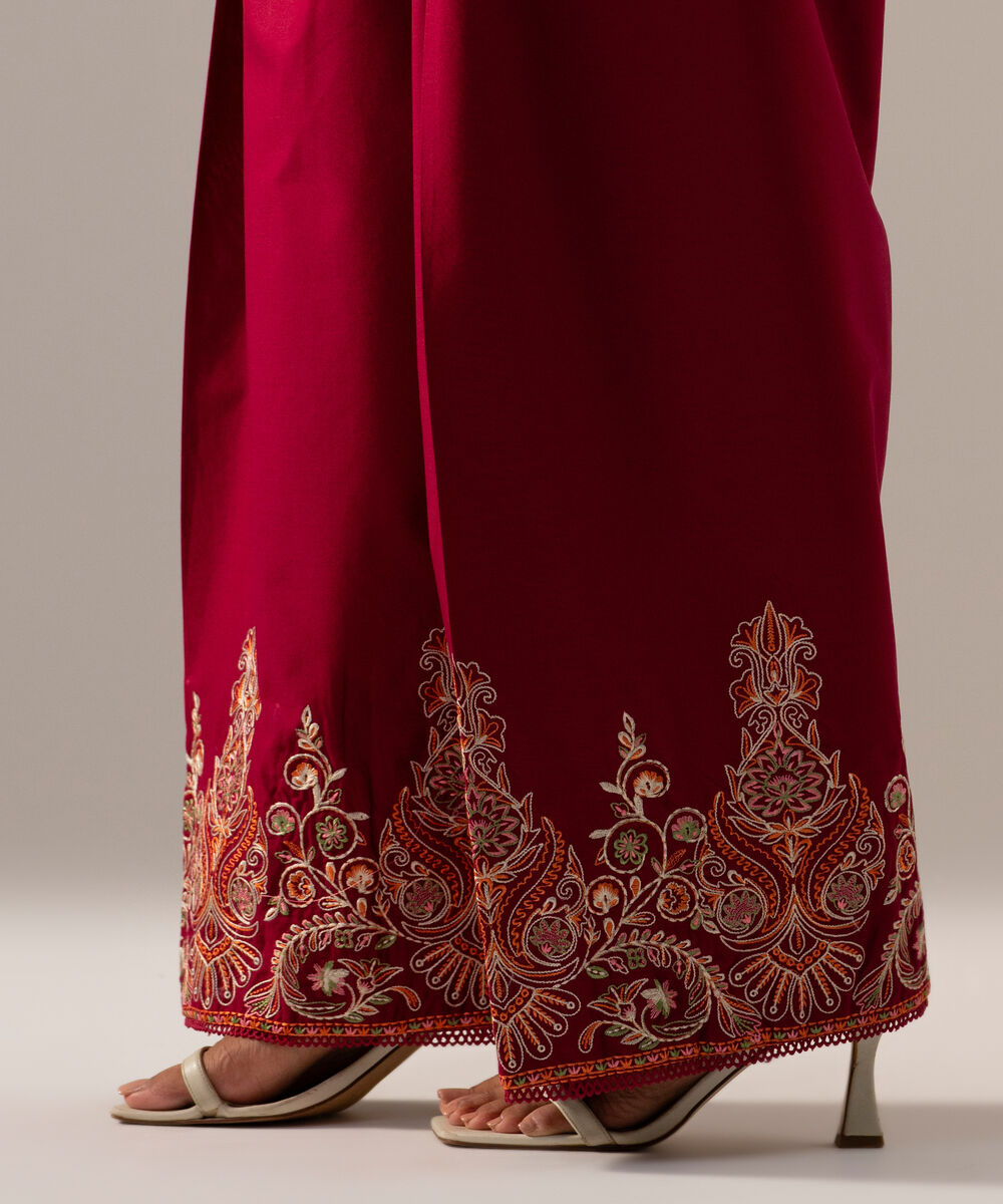 Women's RTW Cambric Solid Maroon Farshi Shalwar