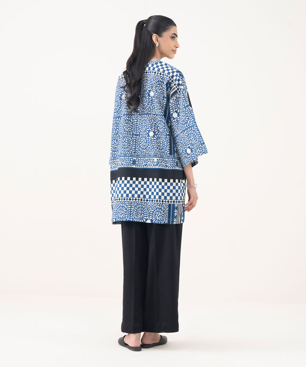 Women's RTW Light Khaddar Blue Printed Drop Shoulder Shirt