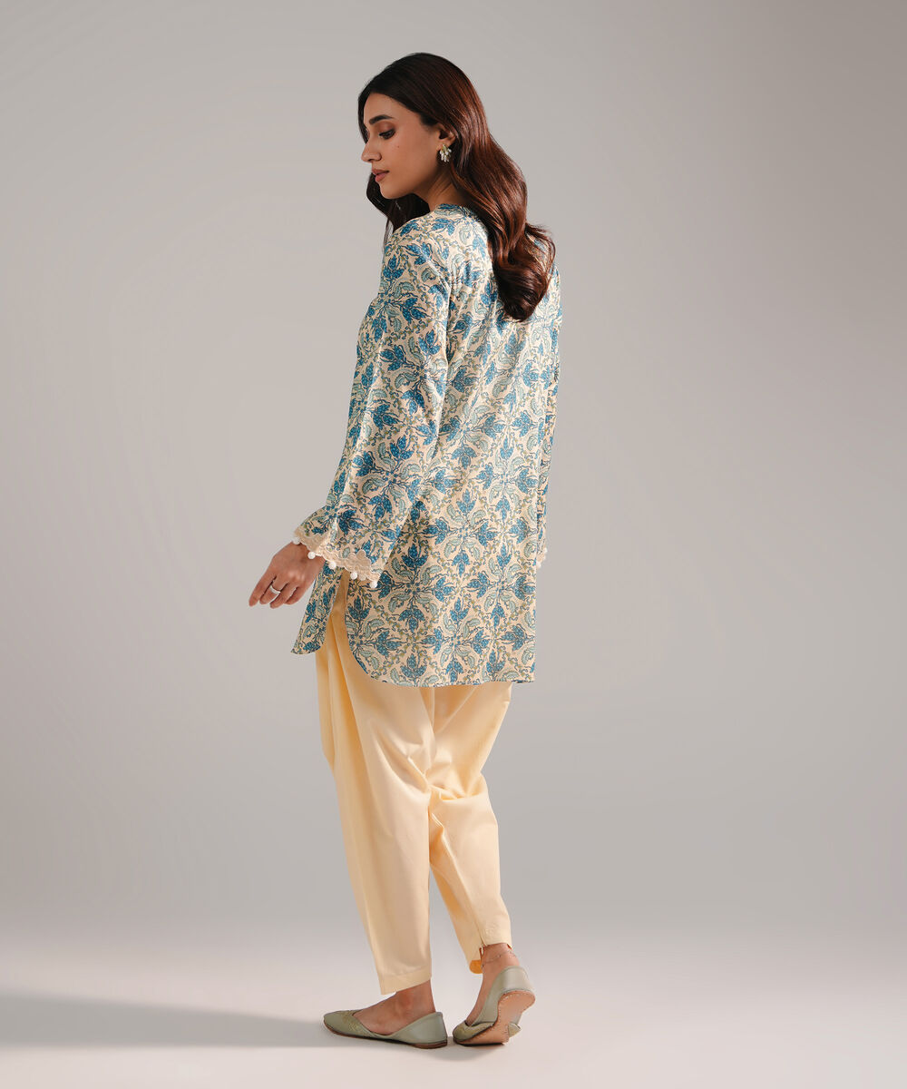 Women's RTW Lawn Embroidered Pale Yellow Straight Shirt