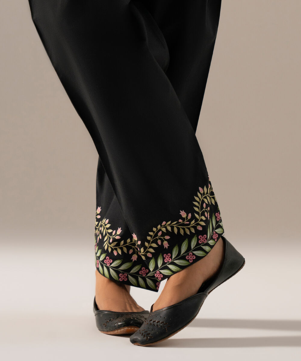 Women's RTW Cambric Printed Black Skinny Shalwar