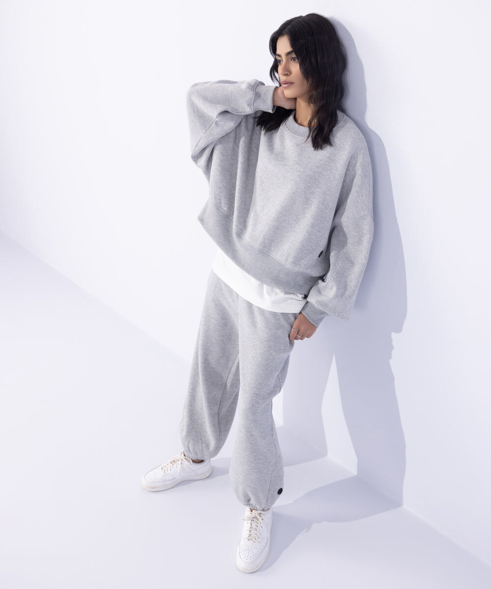 Woman - Grey Oversized Cropped Sweatshirt