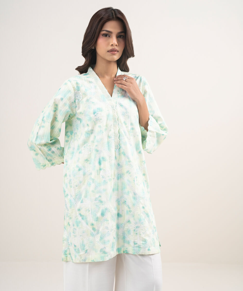 Women's RTW Leno Kara Embroidered Mint Green Straight Shirt