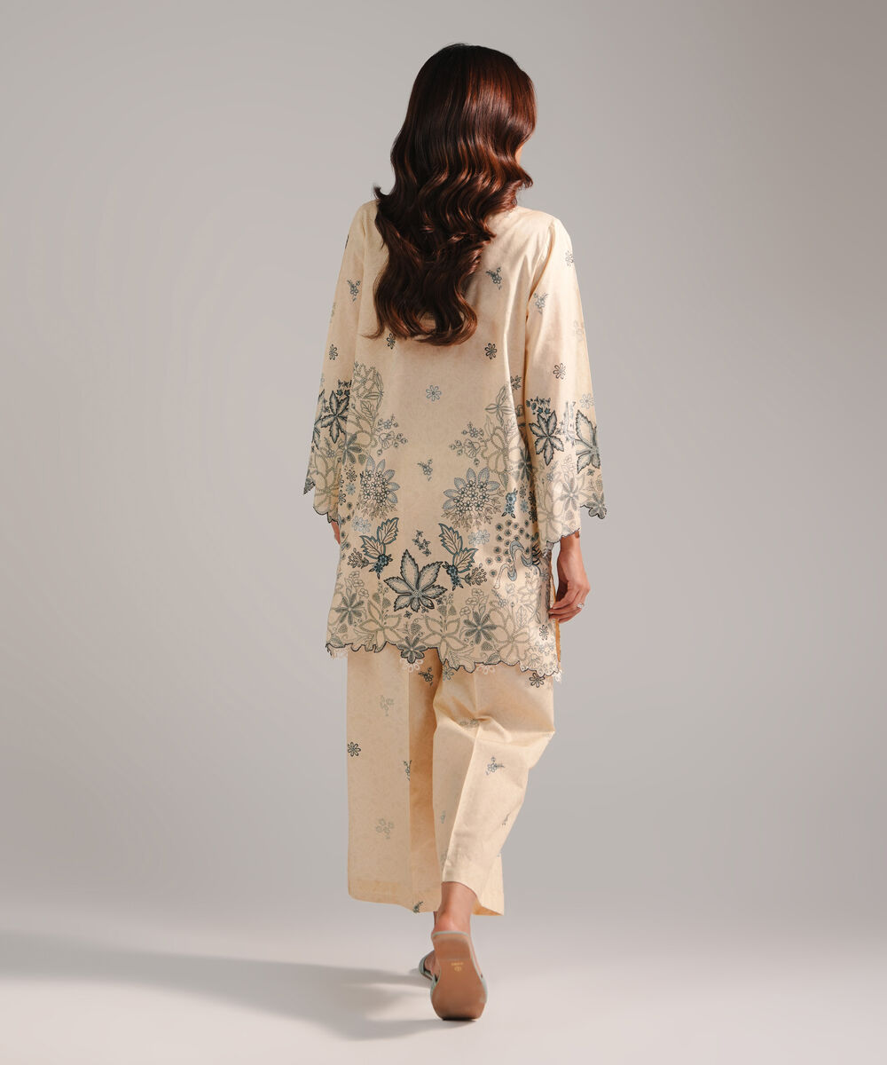 Women's RTW Lawn Embroidered Off White 2 Piece Suit