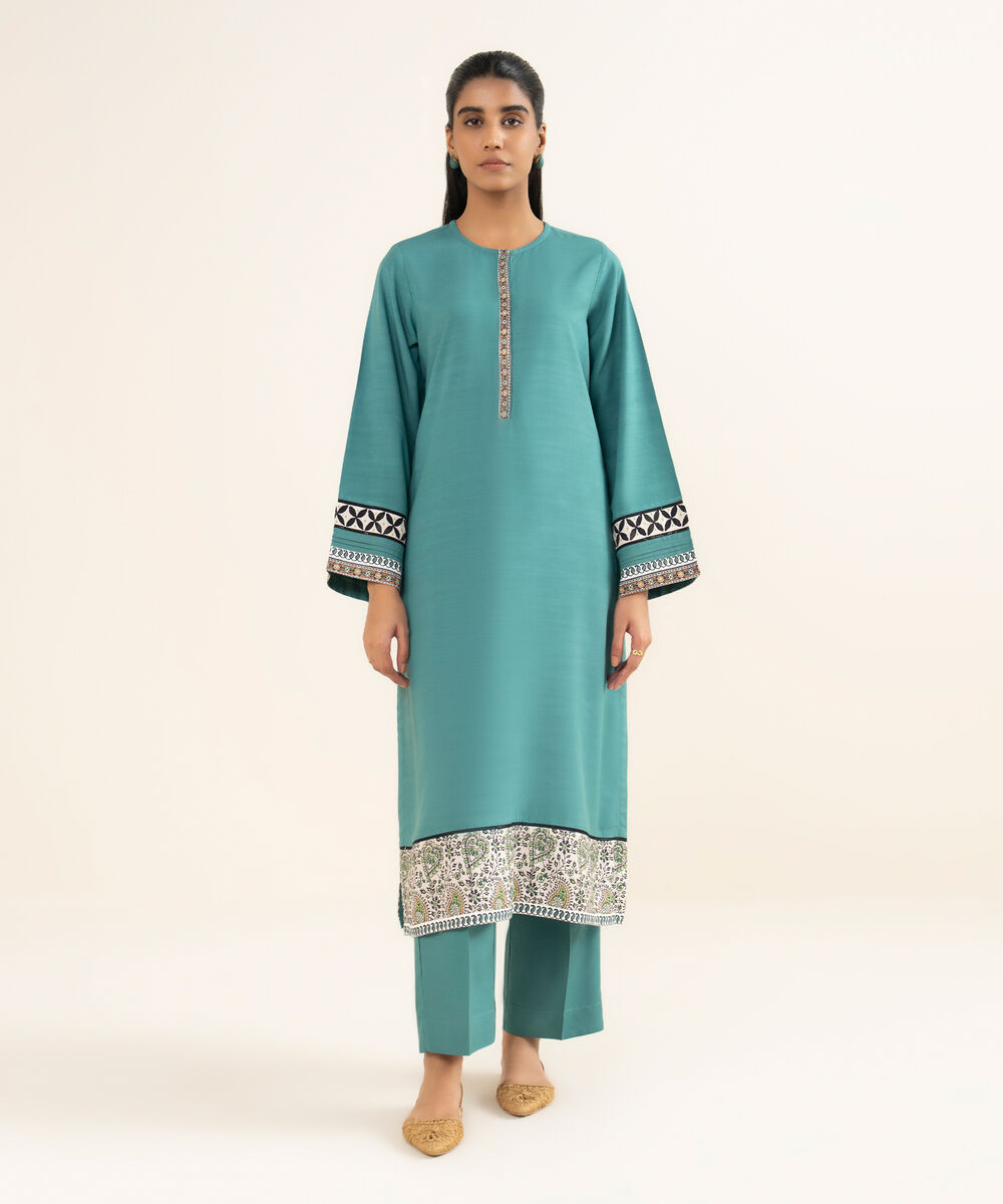 Women's RTW Herringbone Solid Teal A-Line Shirt