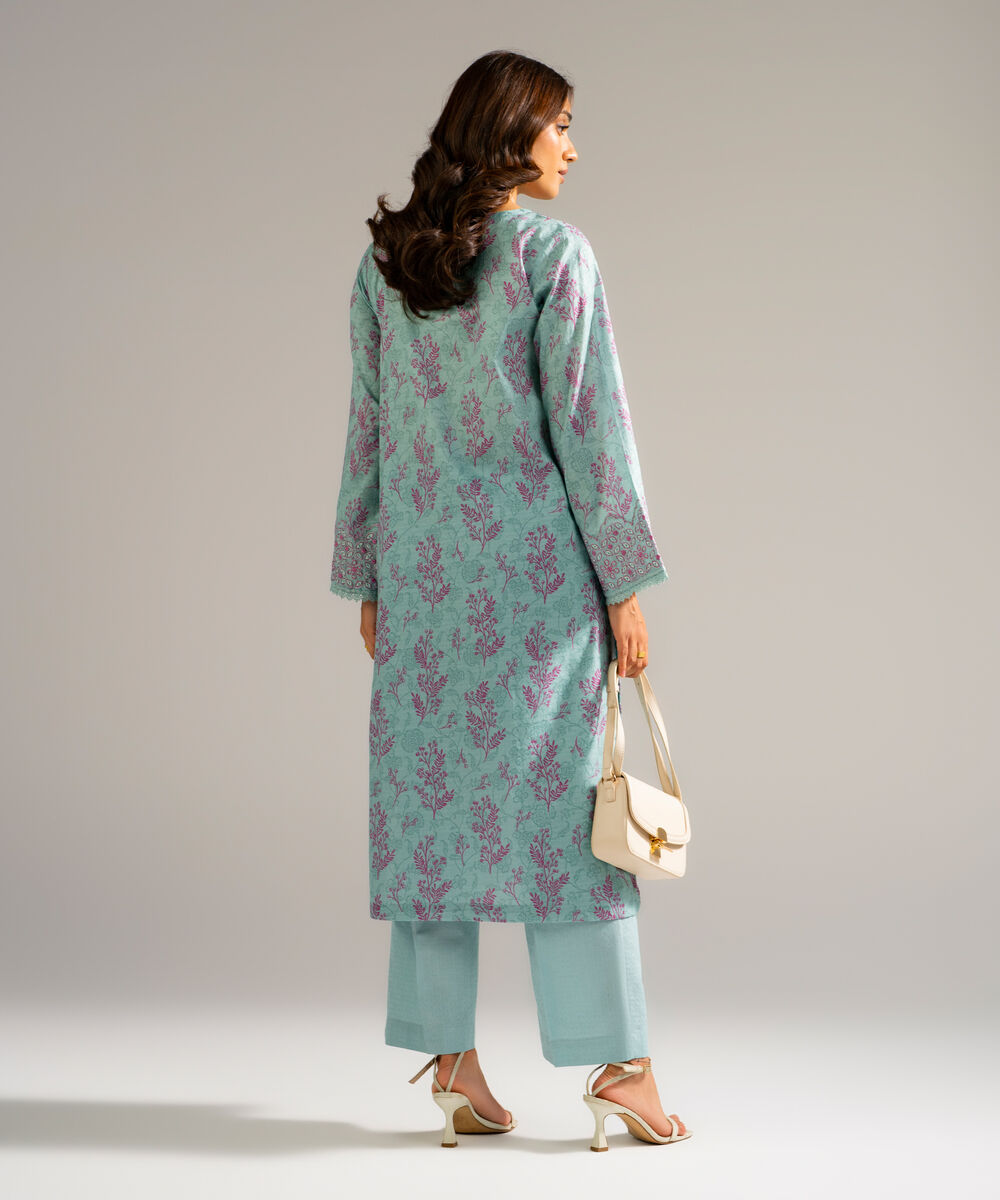 Women's RTW Self Jacquard Embroidered Blue 2 Piece Suit
