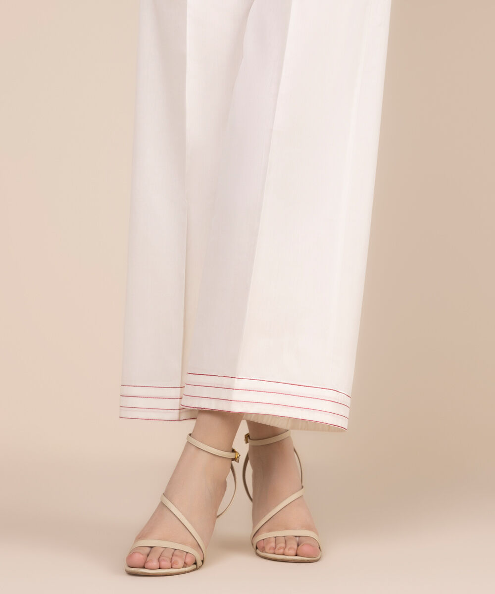 Women's RTW Cotton Satin White Solid Culottes