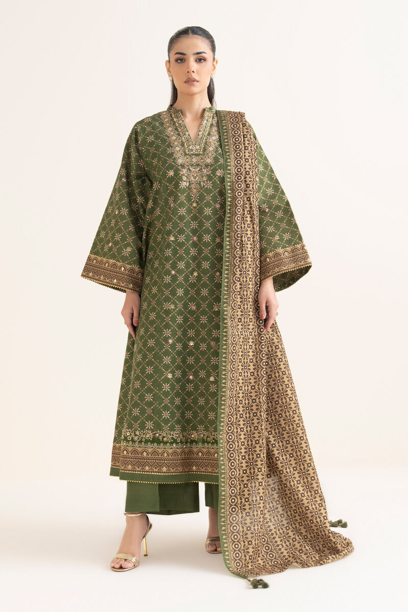 3 Piece - Embroidered Khaddar Suit