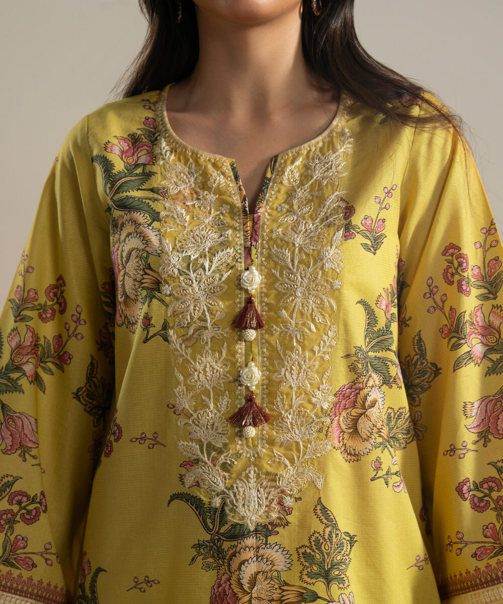 Women's RTW Zari Lawn Embroidered Yellow 3 Piece Suit