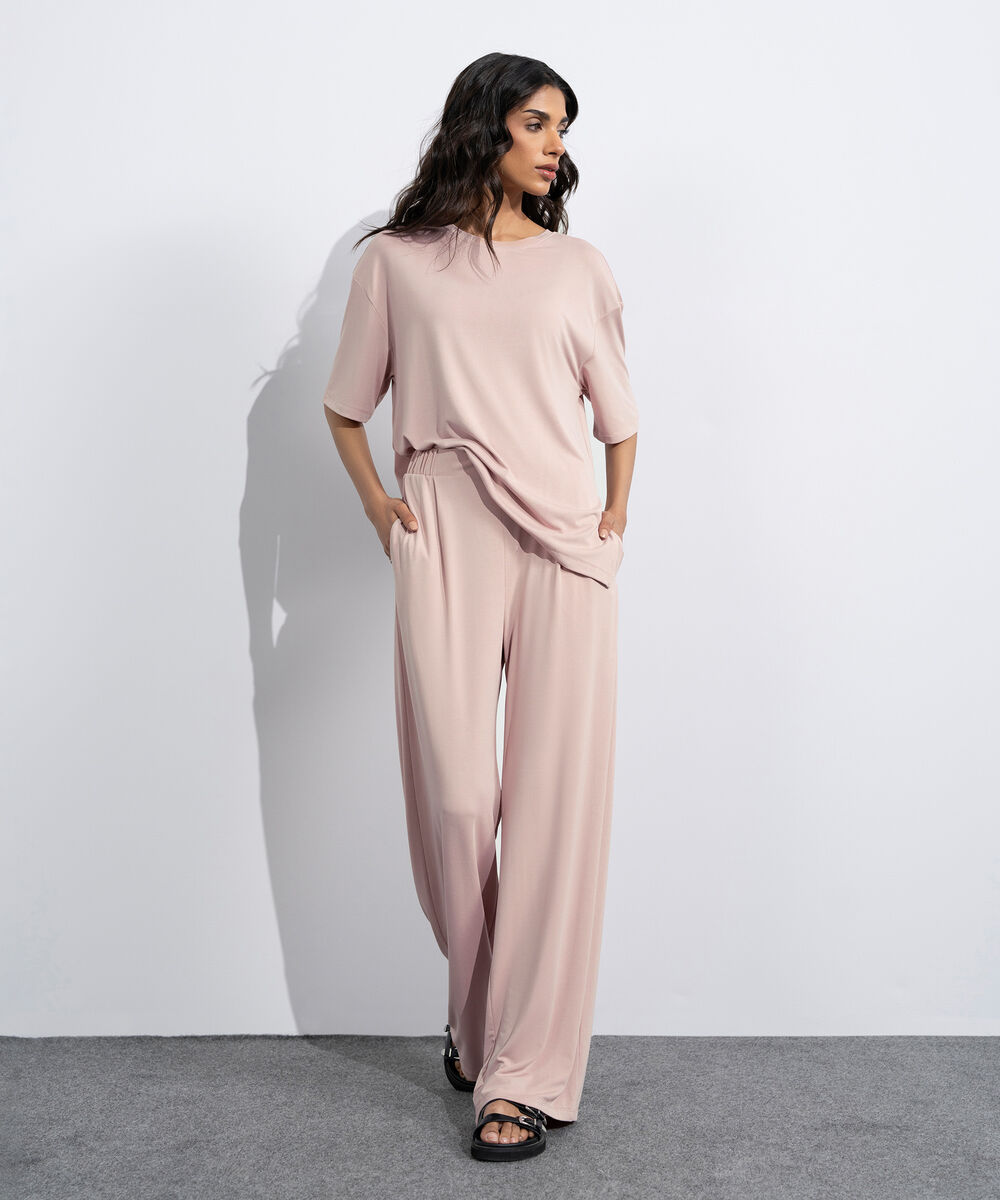 Women's Pink Flowing Pull-On Trousers