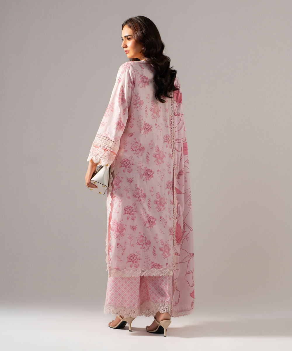 Women's RTW Self Jacquard Printed Embroidered Off White 3 Piece Suit