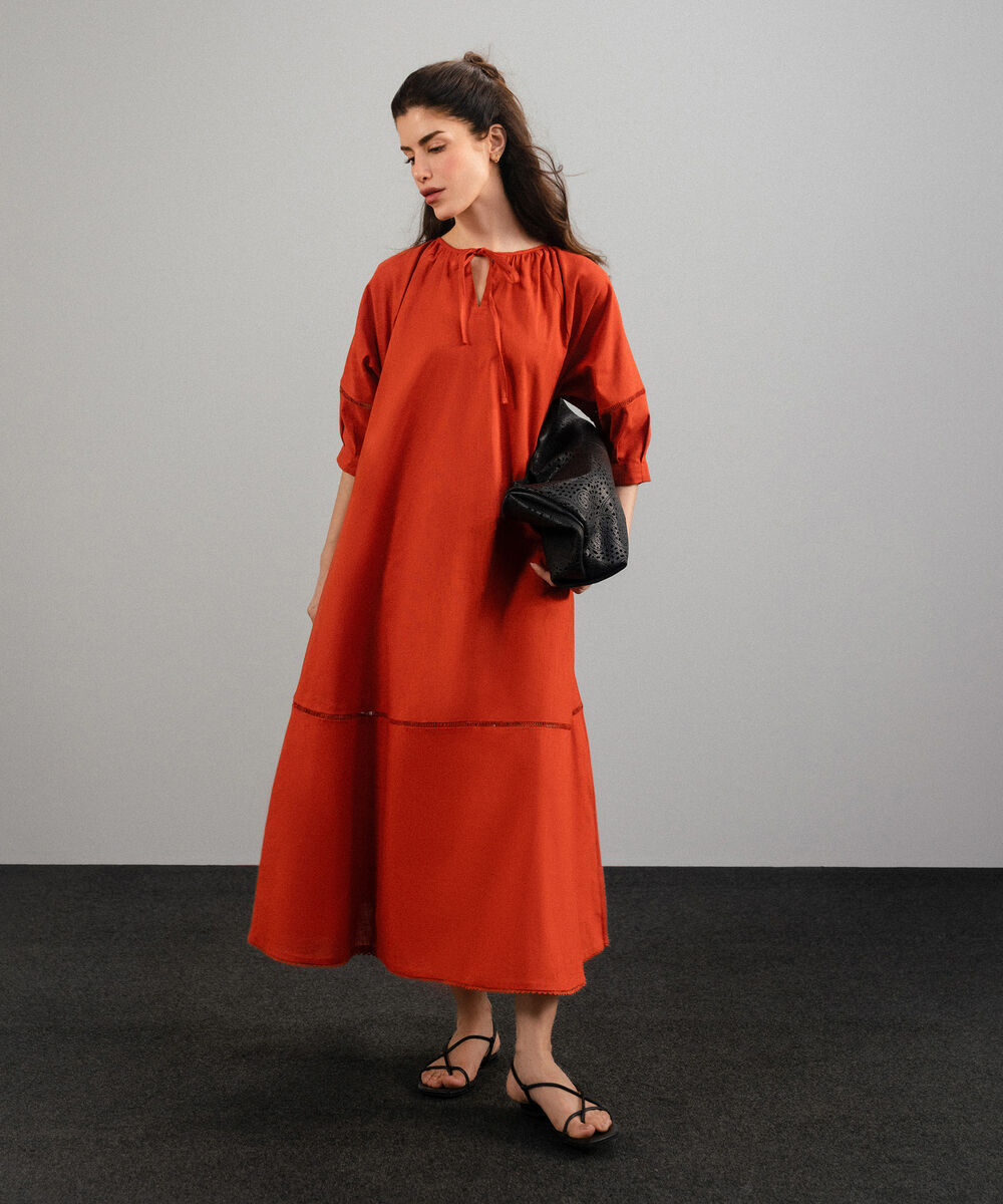 Women's Western Rust Orange Voluminous Maxi Dress