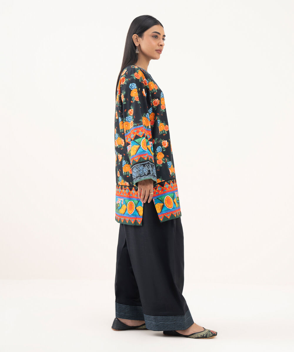 Women's RTW Light Khaddar Embroidered Black Boxy Shirt