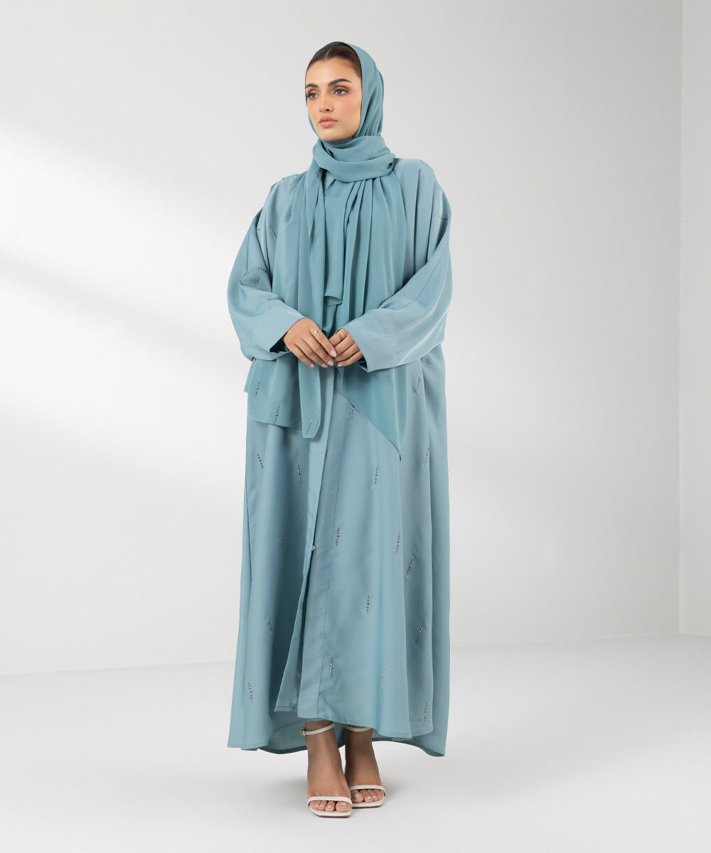 Woman - Blue Button Through Abaya Set