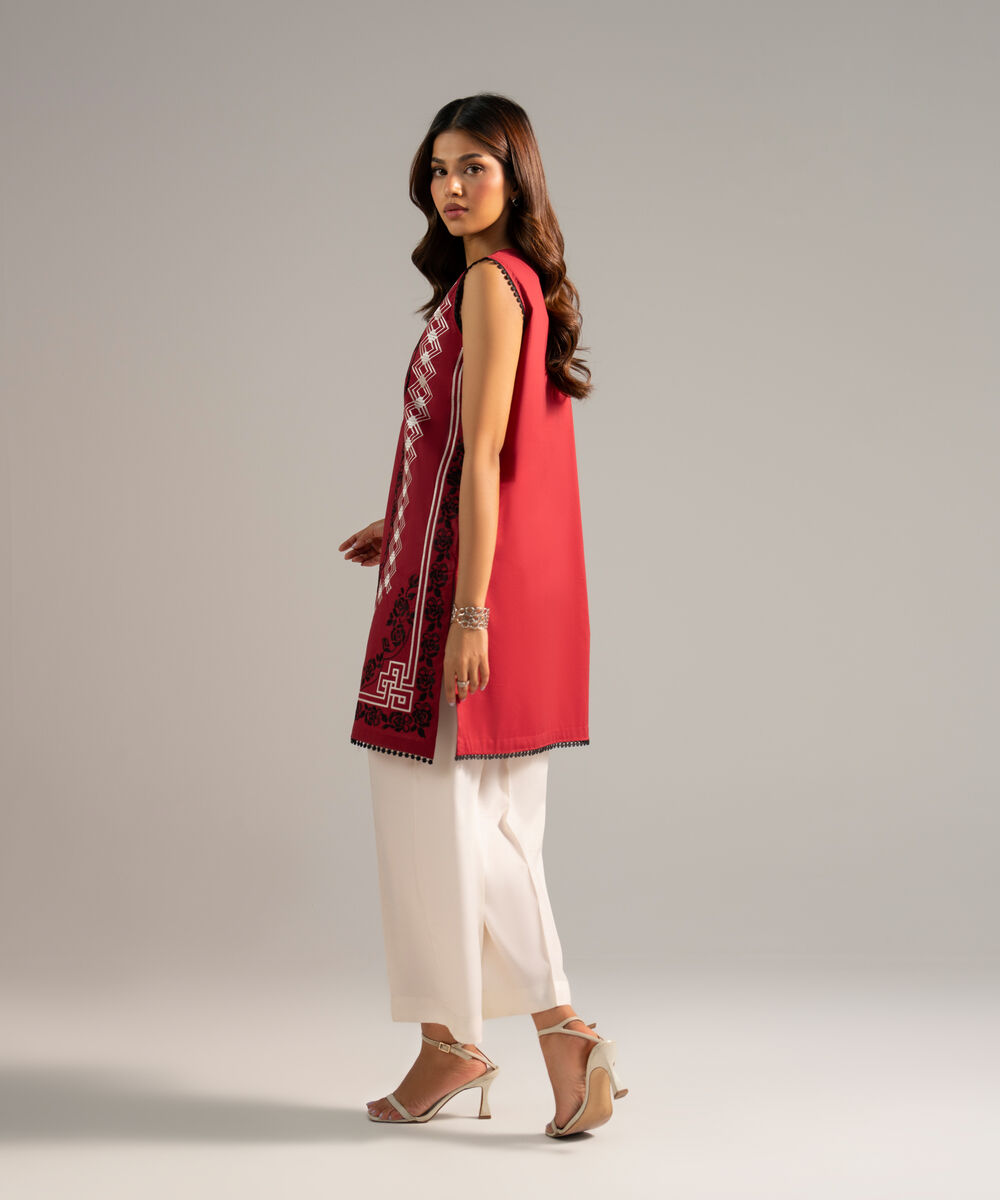 Women's RTW Poplin Embroidered Red Straight Shirt