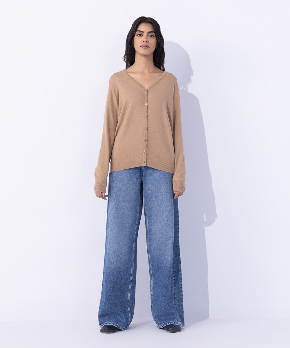 Woman - Beige Light Weight Knit Cardigan