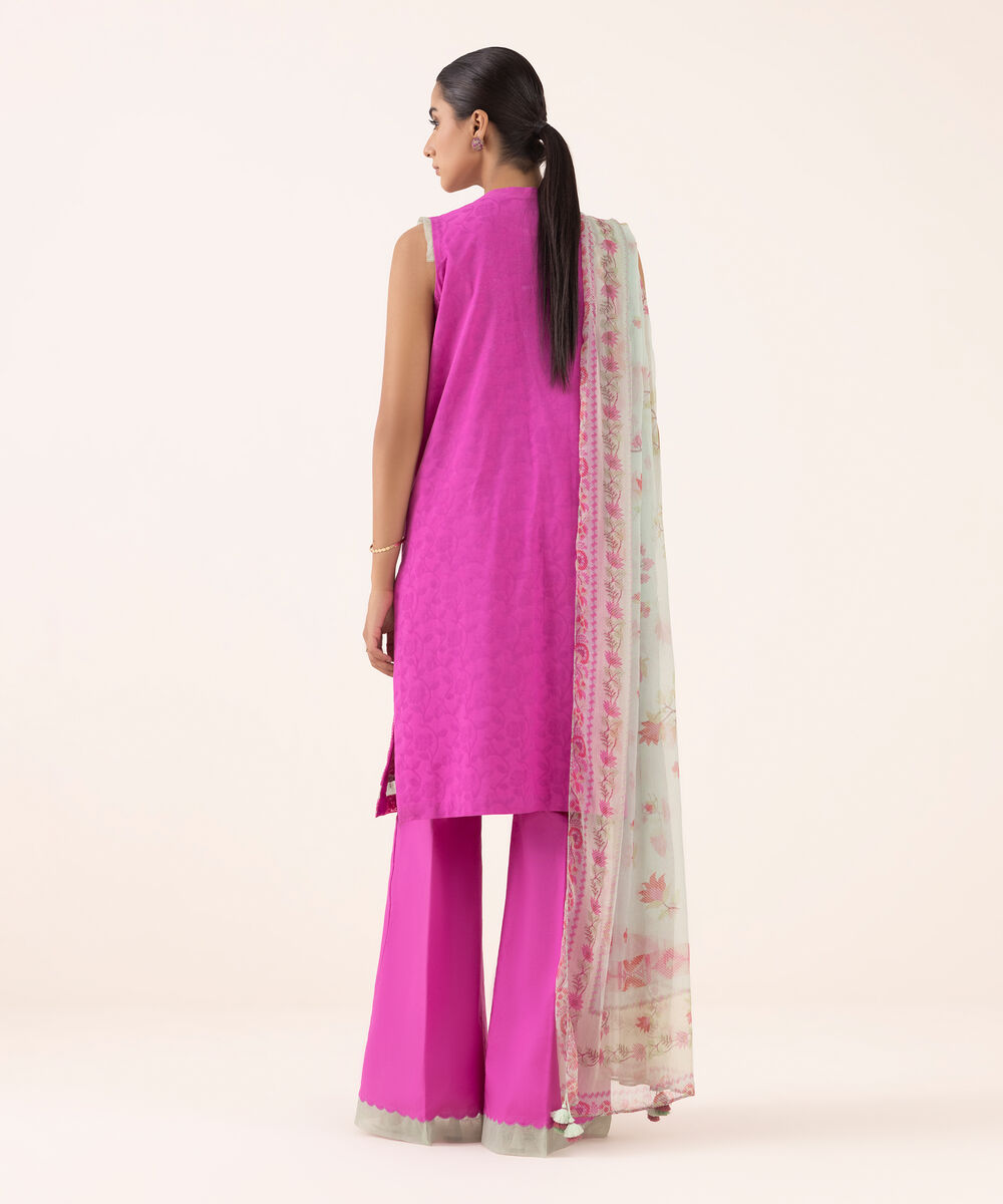 Women's Unstitched Jacquard Embroidered Pink Three Piece Suit