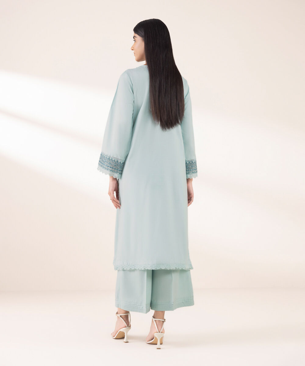 Women's RTW Lawn Blue Embroidered A-Line Shirt