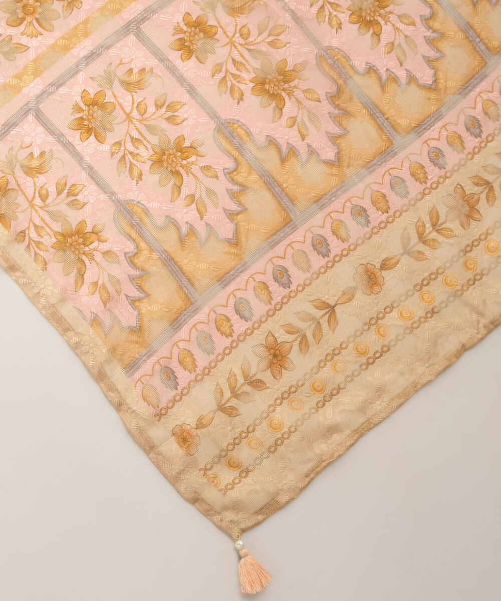 Brochea Jacquard Printed Pink Dupatta