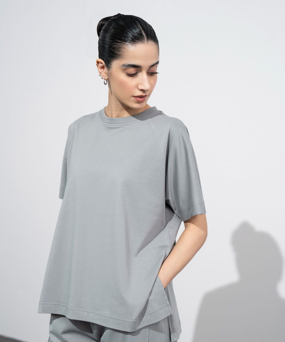 Women's Western Wear Grey Loose Fit Jersey T-Shirt