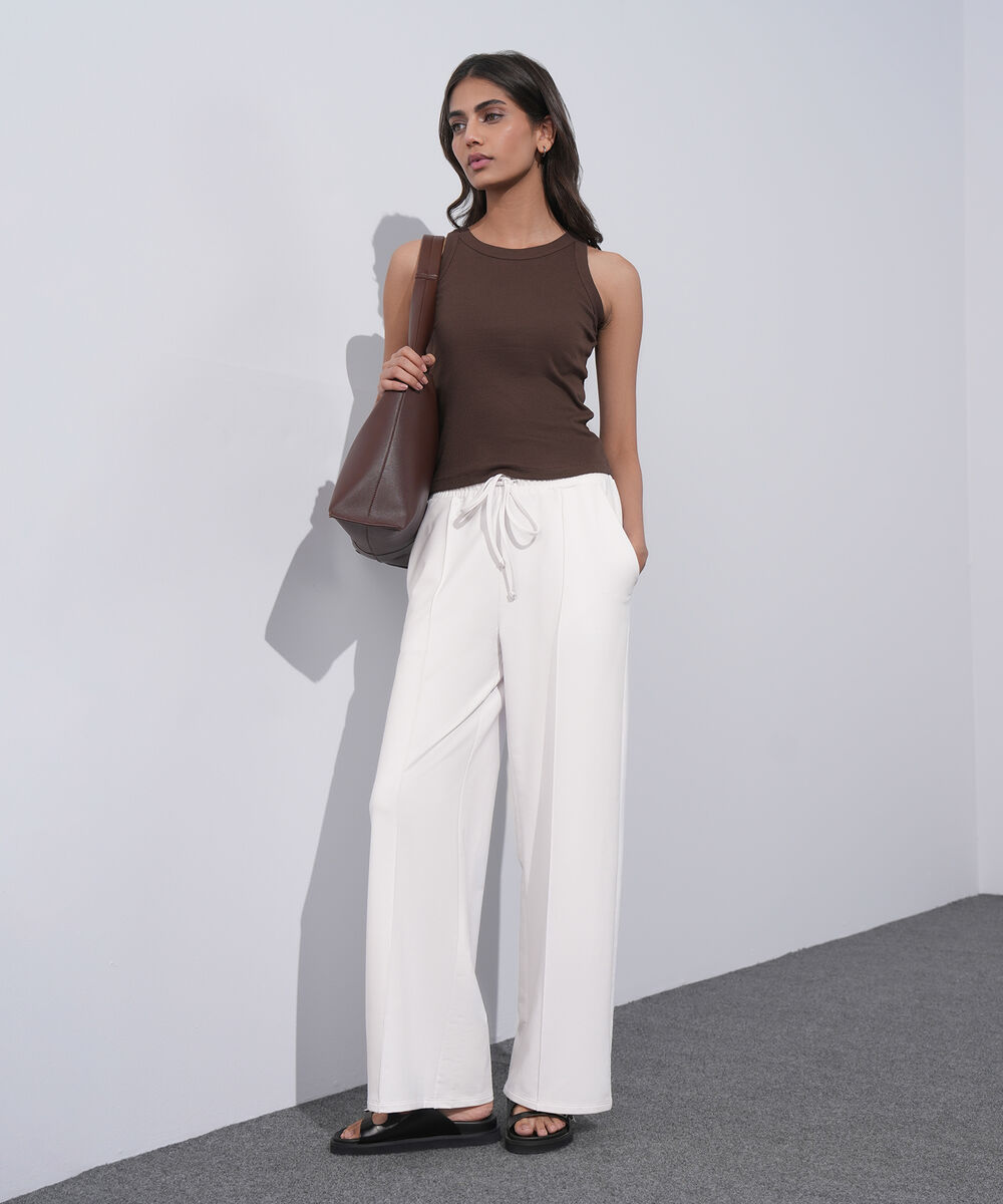 Women's Western Wear White Pull On Summer Terry Trousers