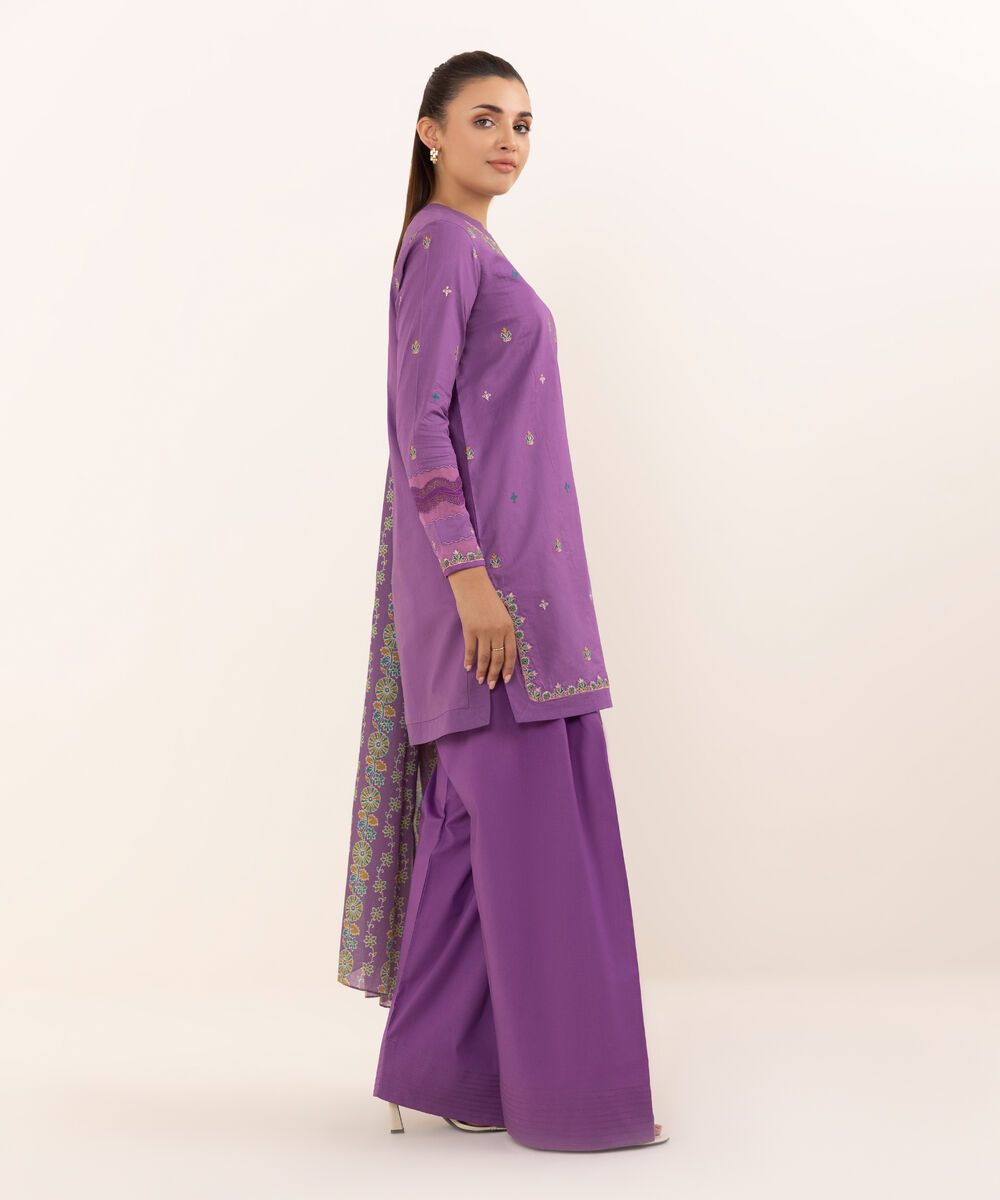 Women's Unstitched Lawn Embroidered Purple Three Piece Suit