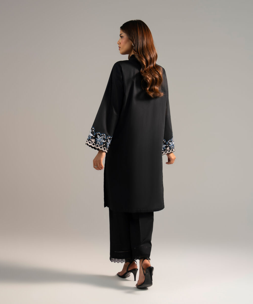 Women's RTW Crosshatch Embroidered Black Straight Shirt