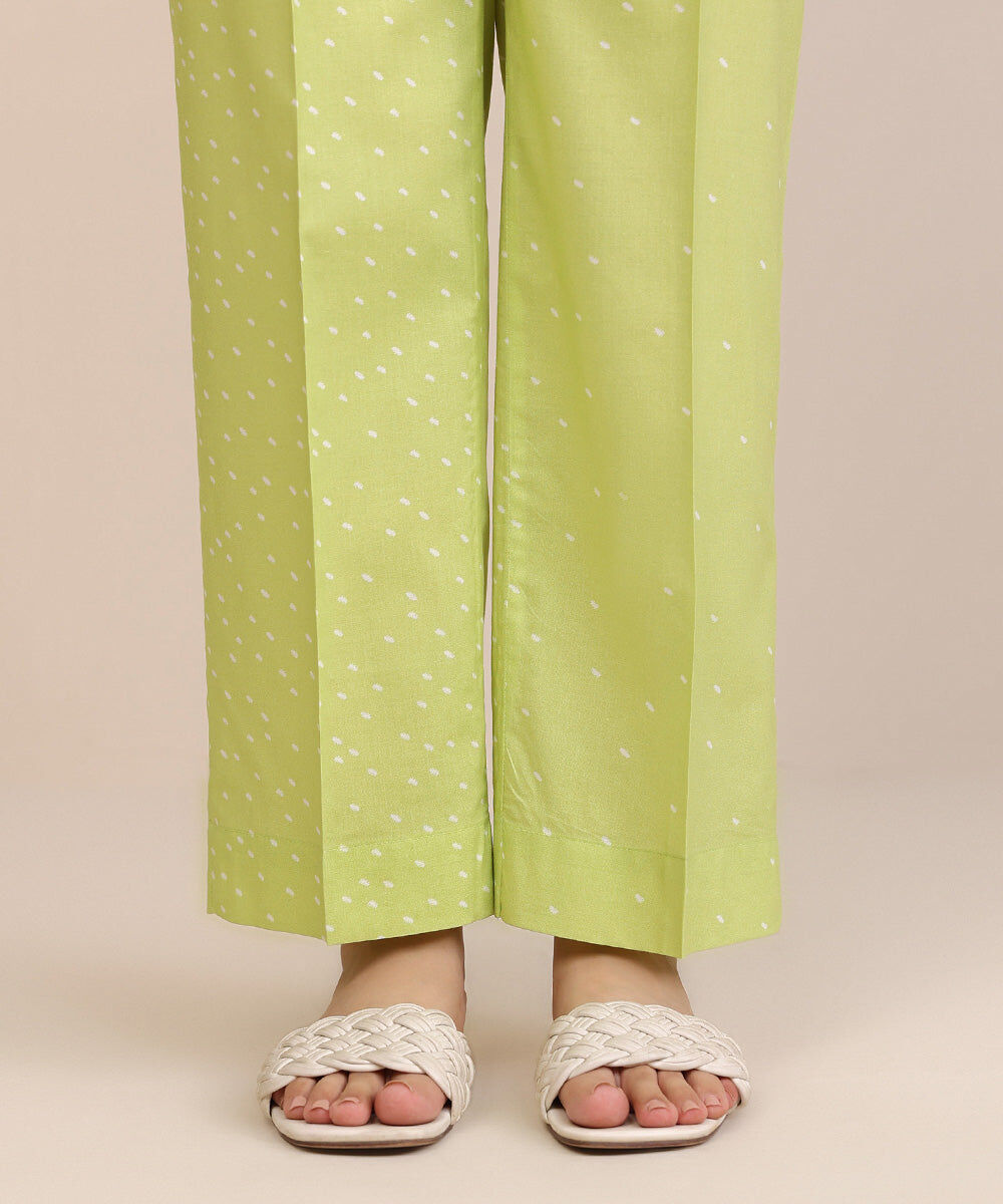 Women's Pret Cotton Viscose Green Printed Straight Pants