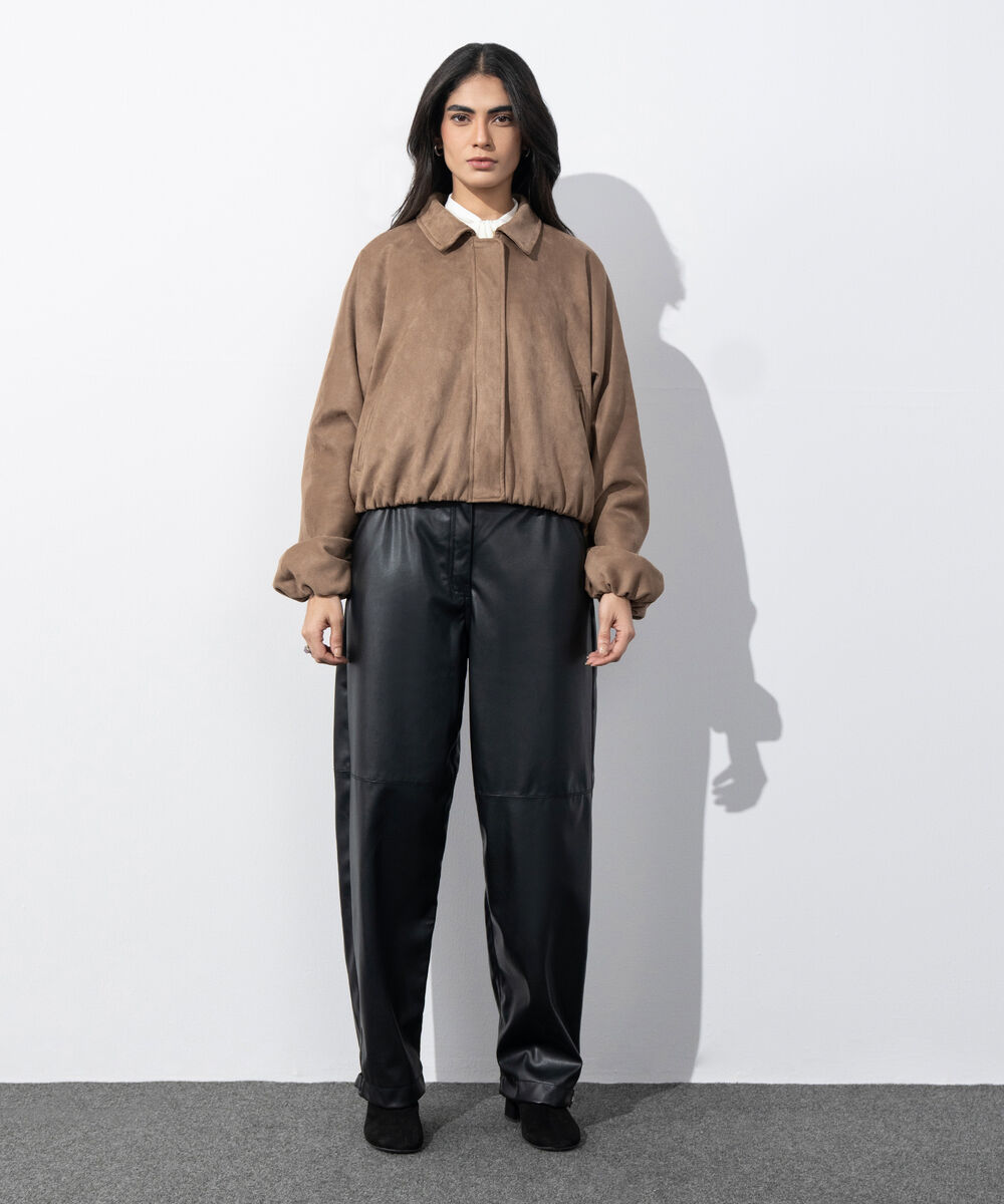 Women's Western Wear Light Camel Faux Suede Bomber Jacket