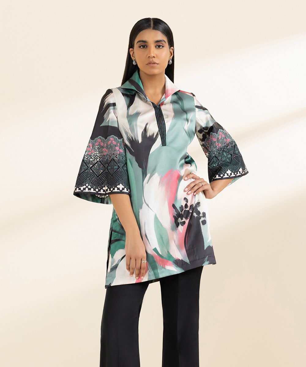 Woman - Multi 2 Piece - Embroidered Satin Suit