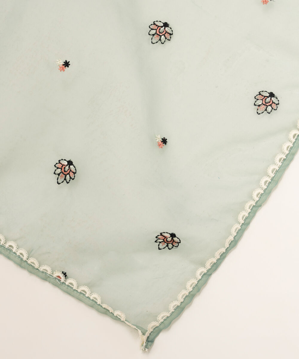 Women's RTW Blended Organza Embroidered Green Dupatta
