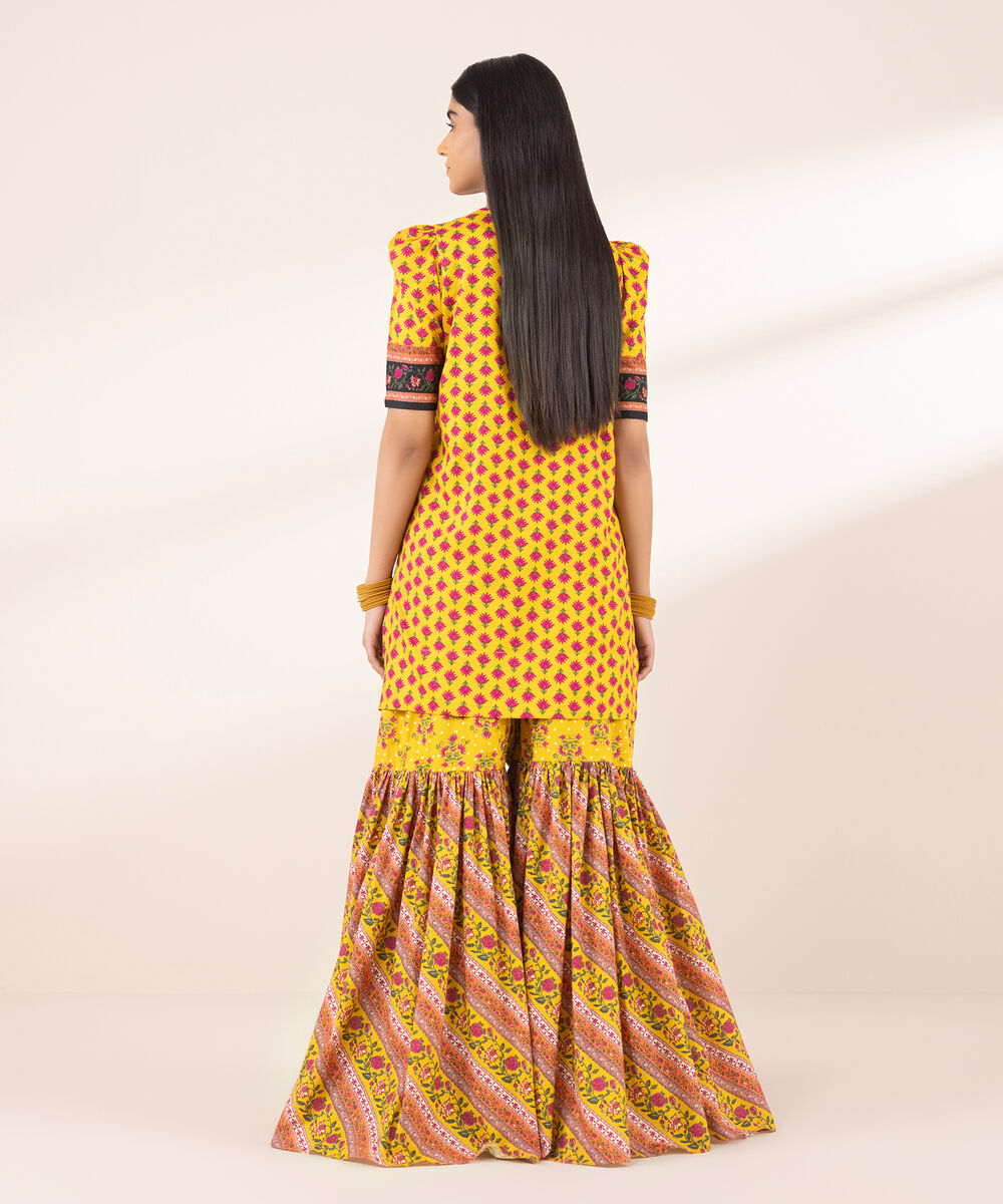 Women's RTW Arabic Lawn Yellow Printed A-Line Shirt