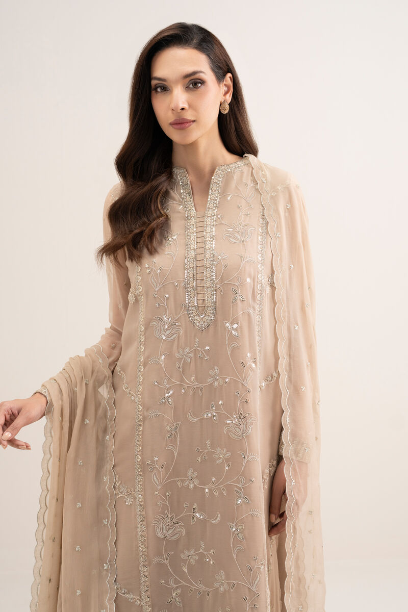 3 Piece - Embroidered Chiffon Suit