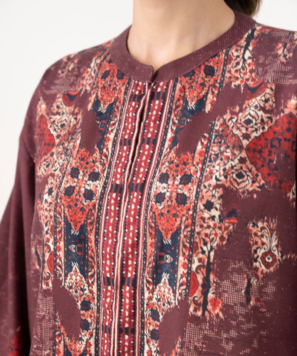 Women's RTW Light Khaddar Embroidered Brown Drop Shoulder Shirt