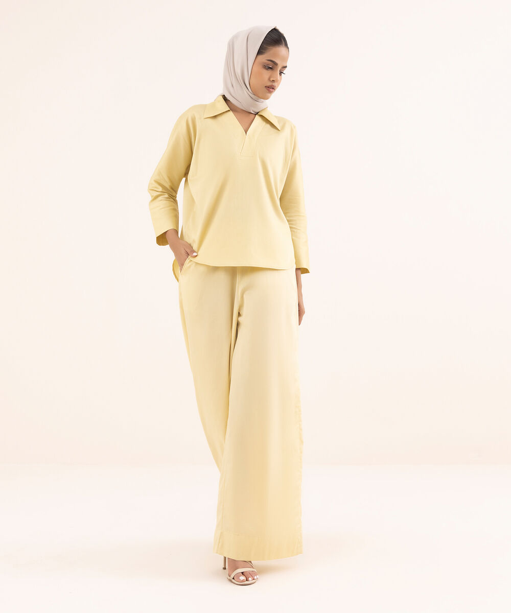 Women's Yellow Cotton Modest Trousers