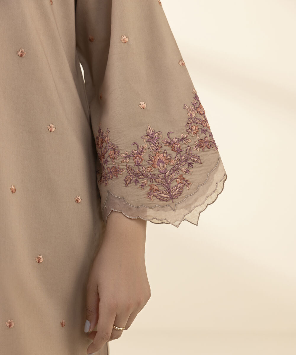 Unstitched Women's Beige Textured Lawn Shirt Dupatta