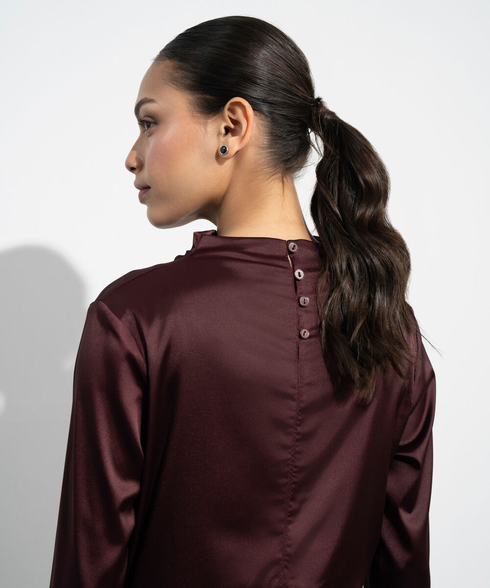 Women's Western Maroon Polka Dot Satin Dress