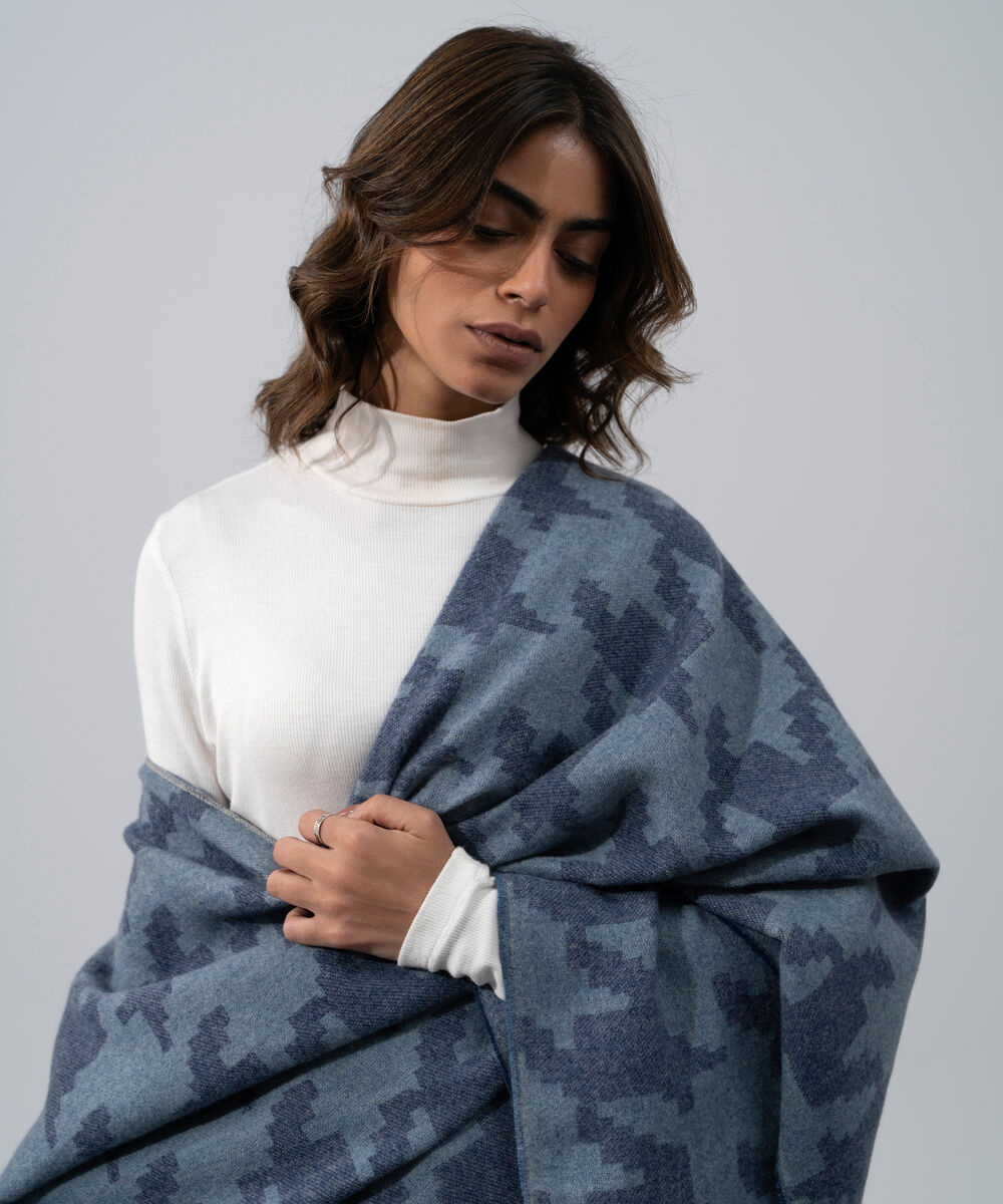 Women's Western Wear Grey Polyester Houndstooth Cape Shawl