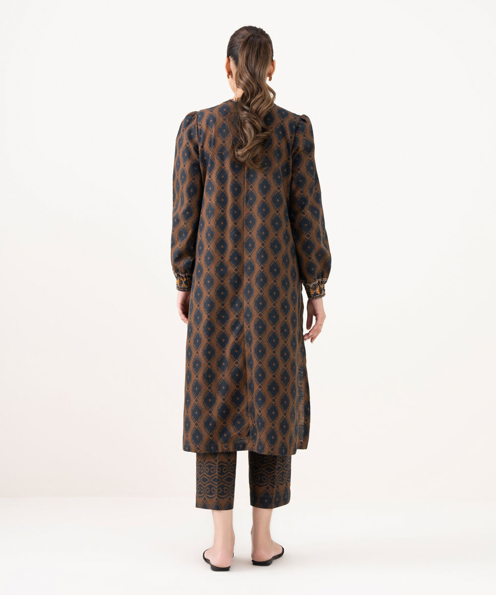 Women's RTW Cotton Printed Brown A-Line Shirt